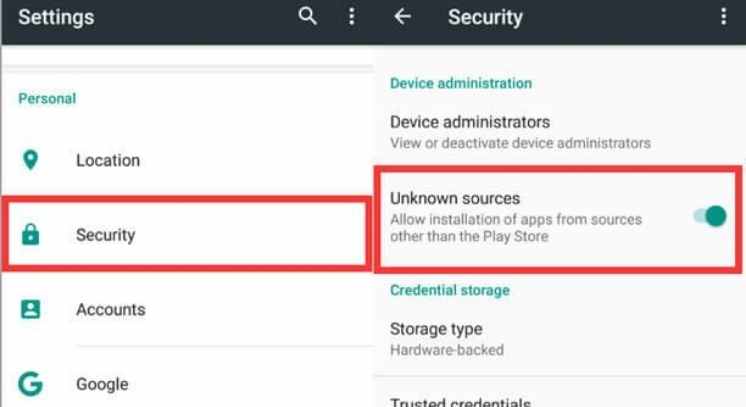 enabling unknown sources in android to install cyberflix tv apk